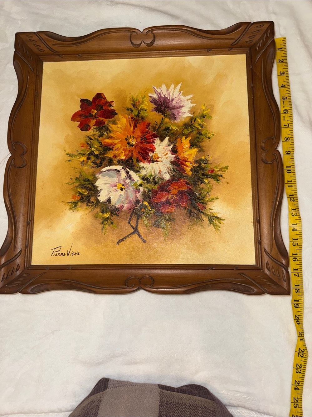Floral Wall Art in Brown Frame signed PierreViens